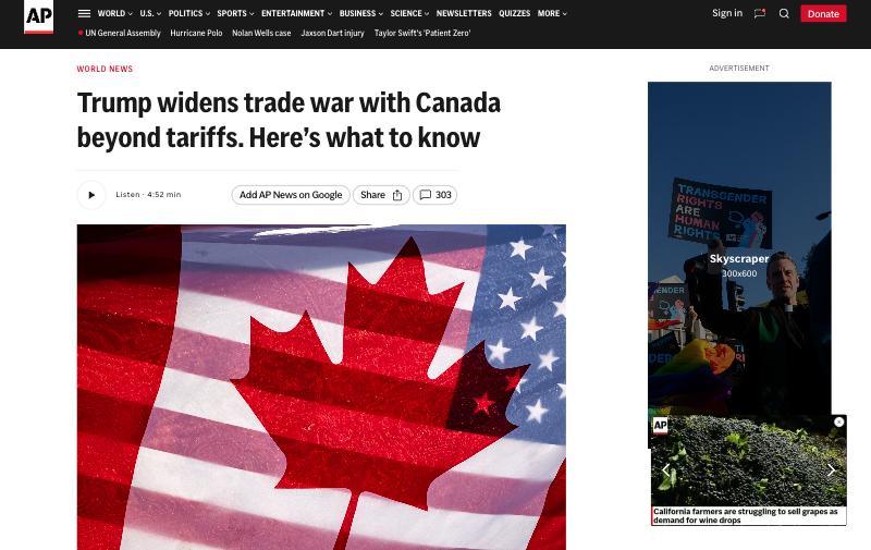 Desktop article page today, the floating player sitting over the skyscraper ad