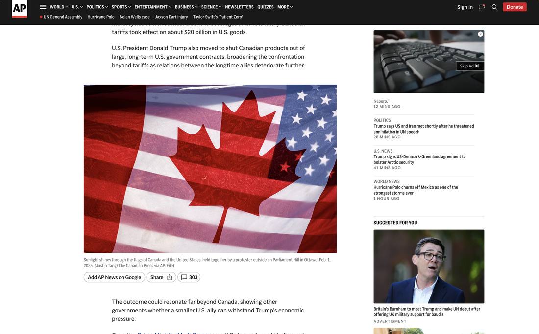 Desktop article page with the Primis player docked at the top of the right rail